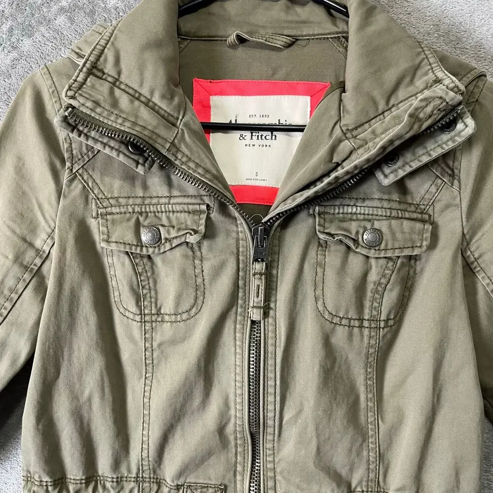 Vintage Abercrombie &‎ Fitch Olive Utility Cargo Jacket Military Style Small